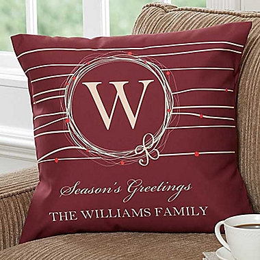 Holiday Wreath 18-Inch Personalized Square Throw Pillow. View a larger version of this product image.