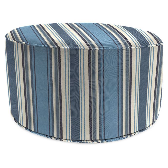 Outdoor Round Pouf Ottoman in Sunbrella® Aynovack Nautical ...