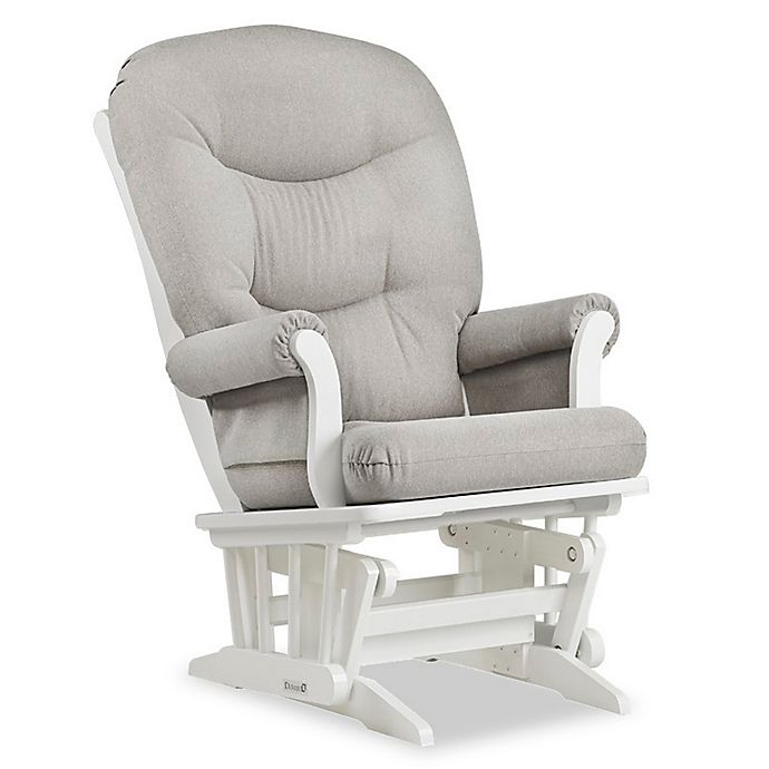 Dutailier Sleigh Glider in White and Light Grey Fabric