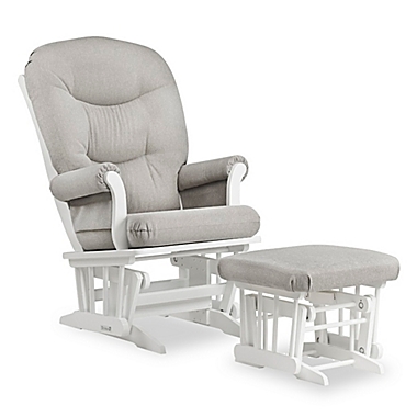 Dutailier&reg; Sleigh Glider and Ottoman in White/Light Grey. View a larger version of this product image.