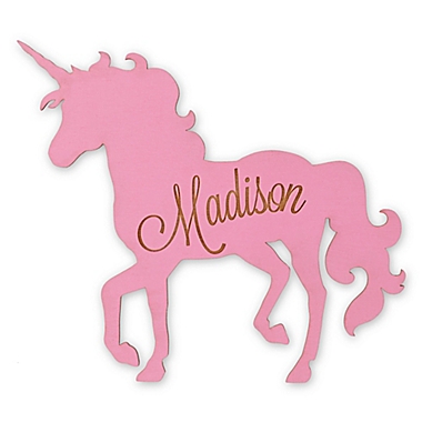 Standing Unicorn Wood Wall Plaque in Pink. View a larger version of this product image.