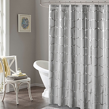 Intelligent Design Raina Metallic Shower Curtain in Grey. View a larger version of this product image.