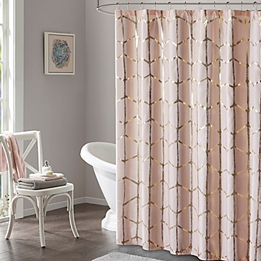 Intelligent Design Raina Metallic Shower Curtain in Pink. View a larger version of this product image.