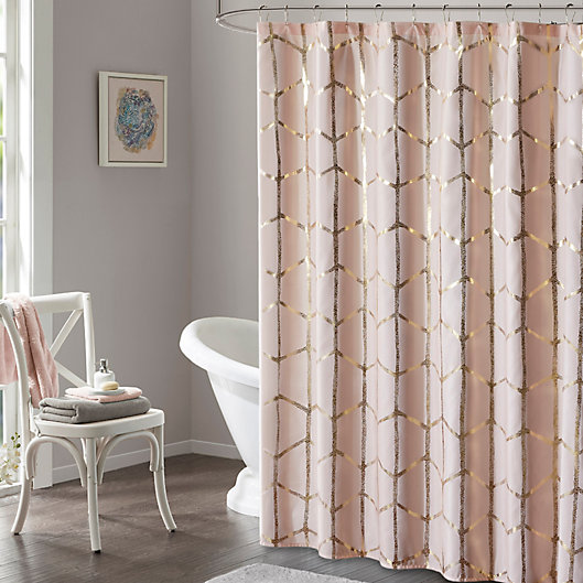 Intelligent Design Raina Metallic, Pink White Gold Shower Curtain