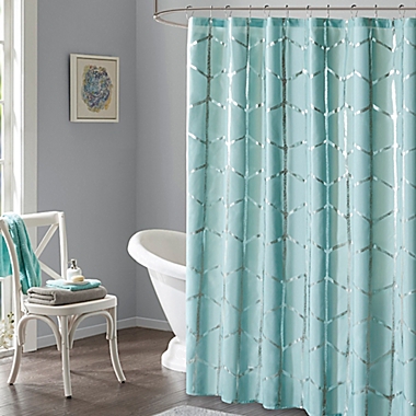 Intelligent Design Raina Metallic Shower Curtain in Aqua. View a larger version of this product image.