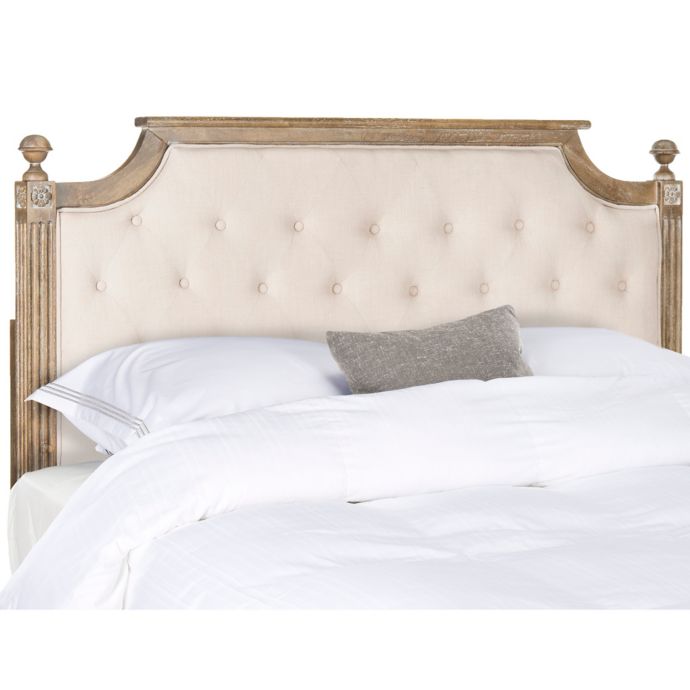 Safavieh Rustic Wood Tufted Linen Queen Headboard In Beige Bed