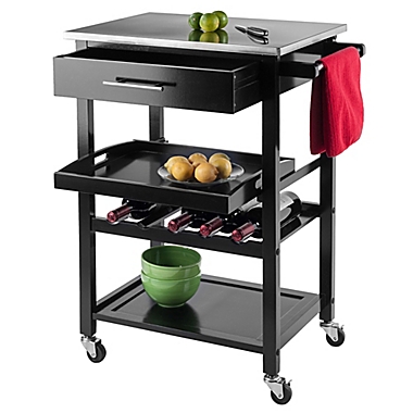 Anthony Kitchen Cart in Black/Stainless Steel. View a larger version of this product image.