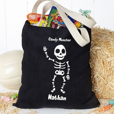 Glow-in-the-Dark Skeleton Halloween Treat Tote Bag. View a larger version of this product image.
