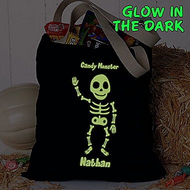 Glow-in-the-Dark Skeleton Halloween Treat Tote Bag. View a larger version of this product image.