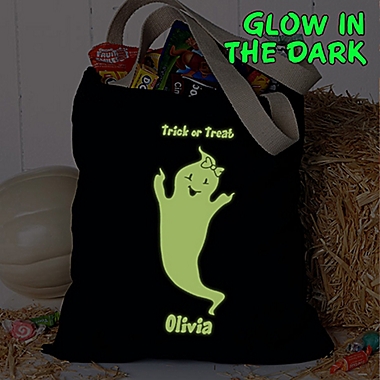Glow-in-the-Dark Ghost Halloween Treat Tote Bag. View a larger version of this product image.