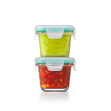 OXO Good Grips&reg; Smart Seal 4-Piece Square Glass Food Storage Set in Clear/Blue. View a larger version of this product image.