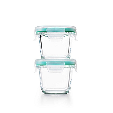 OXO Good Grips&reg; Smart Seal 4-Piece Square Glass Food Storage Set in Clear/Blue. View a larger version of this product image.