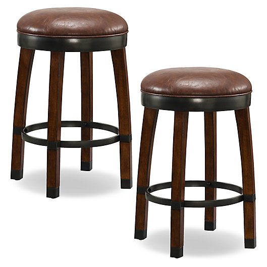 Alternate image 1 for Leick Home Wood Cask Stave Swivel Counter Stools in Brown (Set of 2)