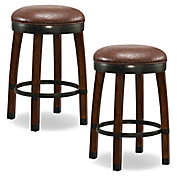 Leick Home Wood Cask Stave Swivel Counter Stools in Brown (Set of 2)