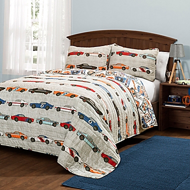 Lush Décor Race Cars 3-Piece Full/Queen Quilt Set in Blue. View a larger version of this product image.