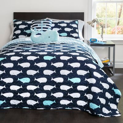 Lush Décor Whale 5-Piece Reversible Full/Queen Quilt Set in Navy