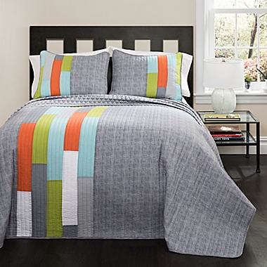 Lush Décor Shelly Stripe 2-Piece Reversible Twin Quilt in Orange. View a larger version of this product image.