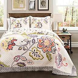 Lush Décor Aster 3-Piece Reversible King Quilt Set in Coral