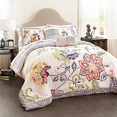 Lush Décor Aster 5-Piece Reversible Full/Queen Comforter Set in Coral. View a larger version of this product image.