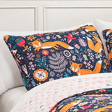 Lush Décor Pixie Fox 3-Piece Reversible Twin Quilt Set in Navy. View a larger version of this product image.
