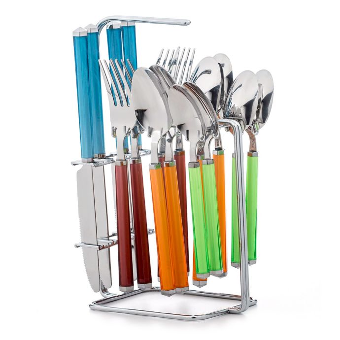 Cambridge® Riant Multicolor 16Piece Flatware Set with Rack Bed Bath