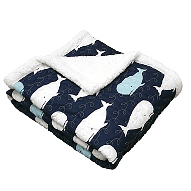 Lush Décor Whale Sherpa Throw Blanket in Navy. View a larger version of this product image.