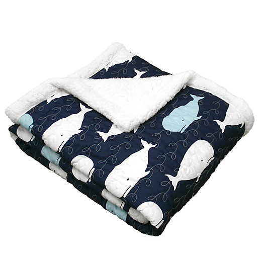 Alternate image 1 for Lush Décor Whale Sherpa Throw Blanket in Navy