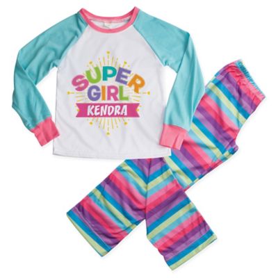 "Super Girl" Medium 2-Piece Pajama Set in Blue