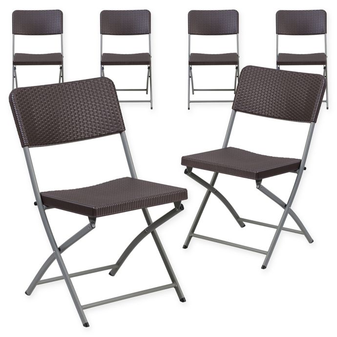 Flash Furniture Rattan Plastic Folding Chairs In Brown Set Of 6 Bed Bath Beyond