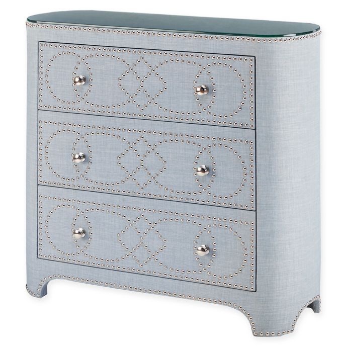 Madison Park Gamma 3 Drawer Upholstered Chest In Light Blue Bed