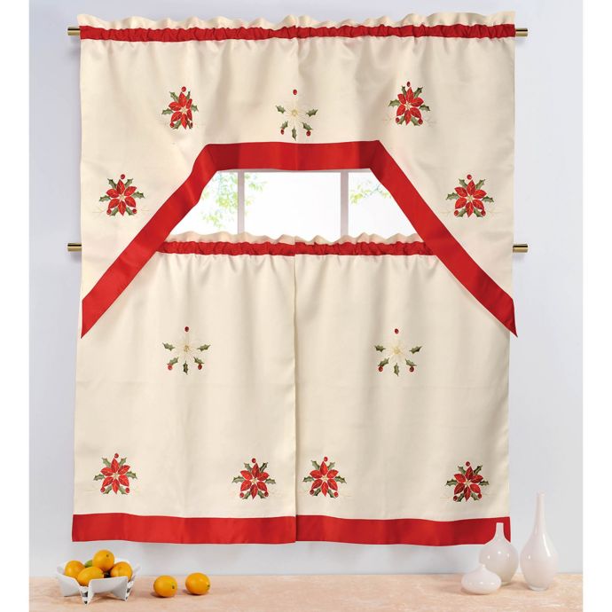 Poinsettia 36 Inch Kitchen Window Curtain Tiers And Valance Bed