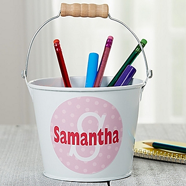 Just Me Personalized Mini Metal Bucket in White. View a larger version of this product image.