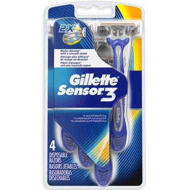 Gillette Sensor3 Sensitive 4-Count Men's Disposable Razors. View a larger version of this product image.