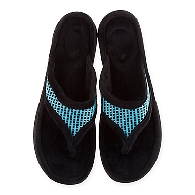 Therapedic&reg; Small Women&#39;s Thong Slippers in Aqua. View a larger version of this product image.