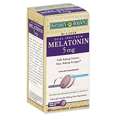 Nature&#39;s Bounty&reg; 60-Count 5mg Dual Spectrum Melatonin Bi-Layer Tablets. View a larger version of this product image.
