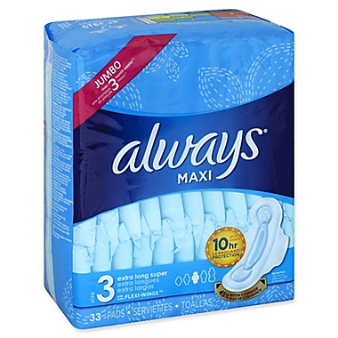 Always&reg; 33-Count Maxi Size 3 Extra Long Unscented Super Pads With Wings. View a larger version of this product image.