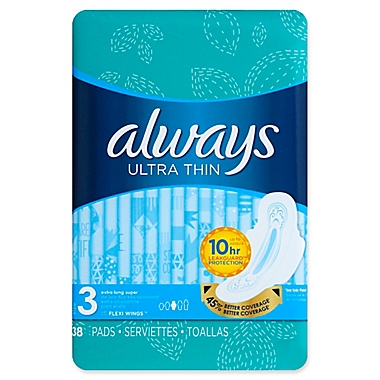 Always&reg; 38-Count Ultra Thin Size 3 Extra Long Unscented Super Pads With Wings. View a larger version of this product image.