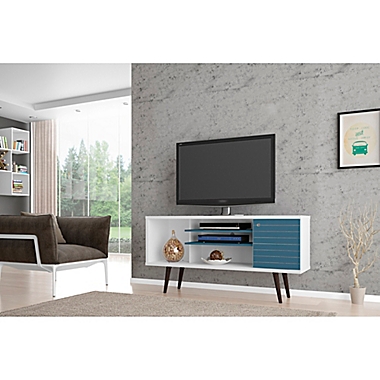 Manhattan Comfort Liberty 53.14-Inch TV Stand in White/Aqua Blue. View a larger version of this product image.
