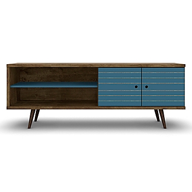 Manhattan Comfort&trade; Liberty 62.99-Inch TV Stand in Rustic Brown/Aqua Blue. View a larger version of this product image.