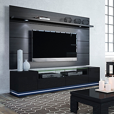 Manhattan Comfort Vanderbilt TV Stand and Cabrini 2.2 Floating Wall Panel in Black. View a larger version of this product image.