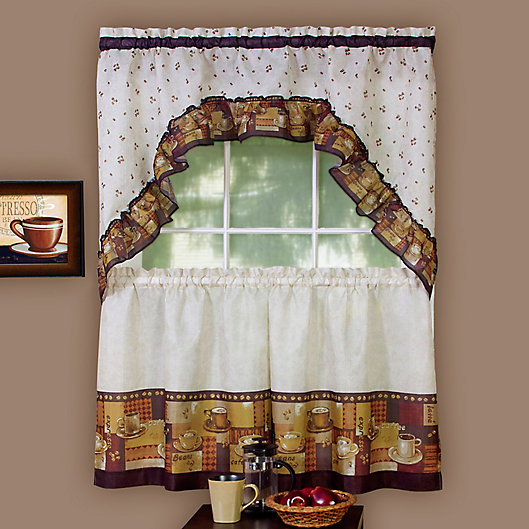 Alternate image 1 for Achim Coffee Kitchen Window Curtain Tier Pair and Swag Valance