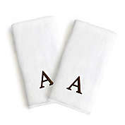 Linum Home Textiles Bridal Monogram Letter "A" 2-Piece Hand Towel Set in Brown/White