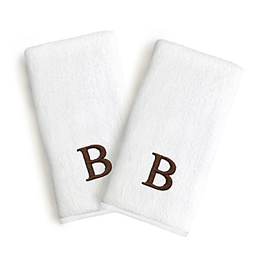 Linum Home Textiles Bridal Monogram Letter &quot;B&quot; 2-Piece Hand Towel Set in Brown/White. View a larger version of this product image.