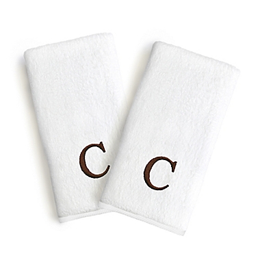 Linum Home Textiles Bridal Monogram Letter Hand Towels in Brown/White (Set of 2). View a larger version of this product image.