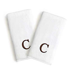 Linum Home Textiles Bridal Monogram Letter Hand Towels in Brown/White (Set of 2)