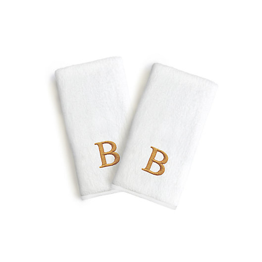 Alternate image 1 for Linum Home Textiles Bridal Monogram Letter Hand Towels in White/Gold (Set of 2)