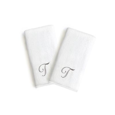 Linum Home Textiles Monogrammed Letter Luxury Bridal Hand Towel in White (Set of 2)