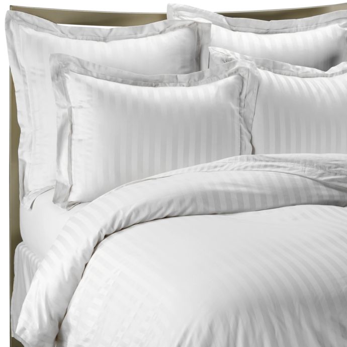 Wamsutta® 500 Damask Stripe Duvet Cover Set In White Bed Bath And Beyond Canada 