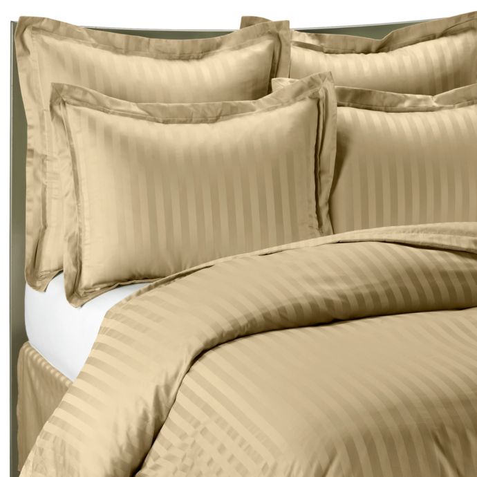 Wamsutta 500 Damask Stripe Duvet Cover Set In Wheat Bed Bath