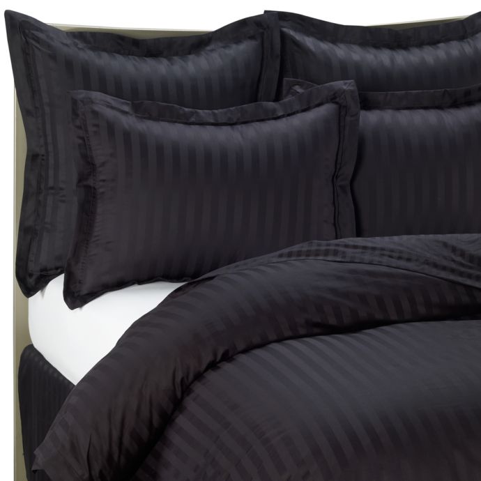 Wamsutta 500 Damask Stripe Duvet Cover Set In Black Bed Bath